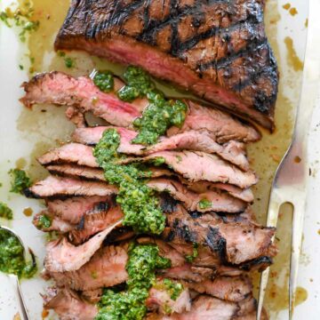 Marinated Flank Steak with Asian Chimichurri Sauce | foodiecrush.com