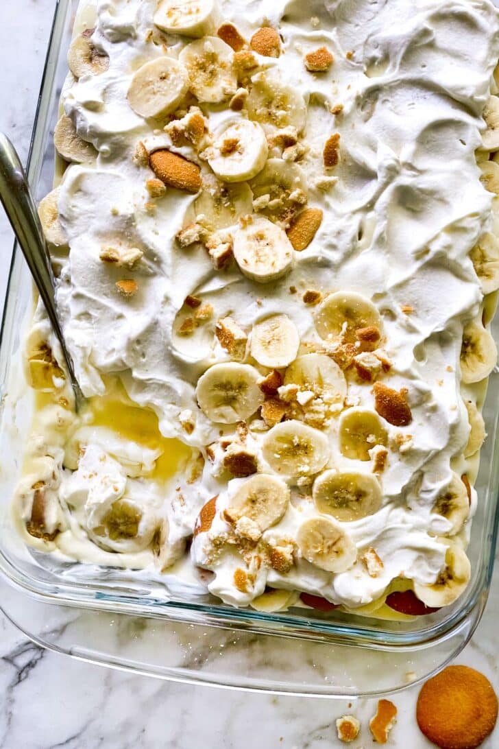 Banana Pudding with spoon foodiecrush.com