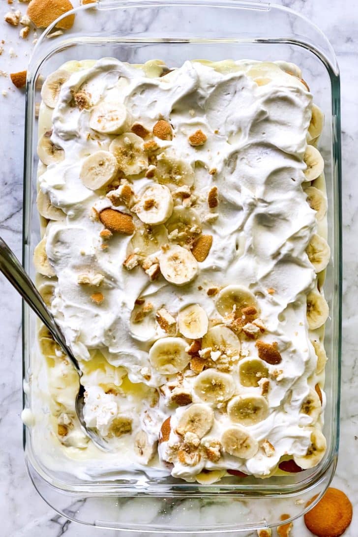 Banana Pudding with spoon foodiecrush.com