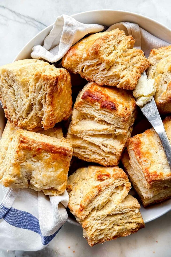 Buttermilk Biscuit Recipe in bowl with towel foodiecrush.com