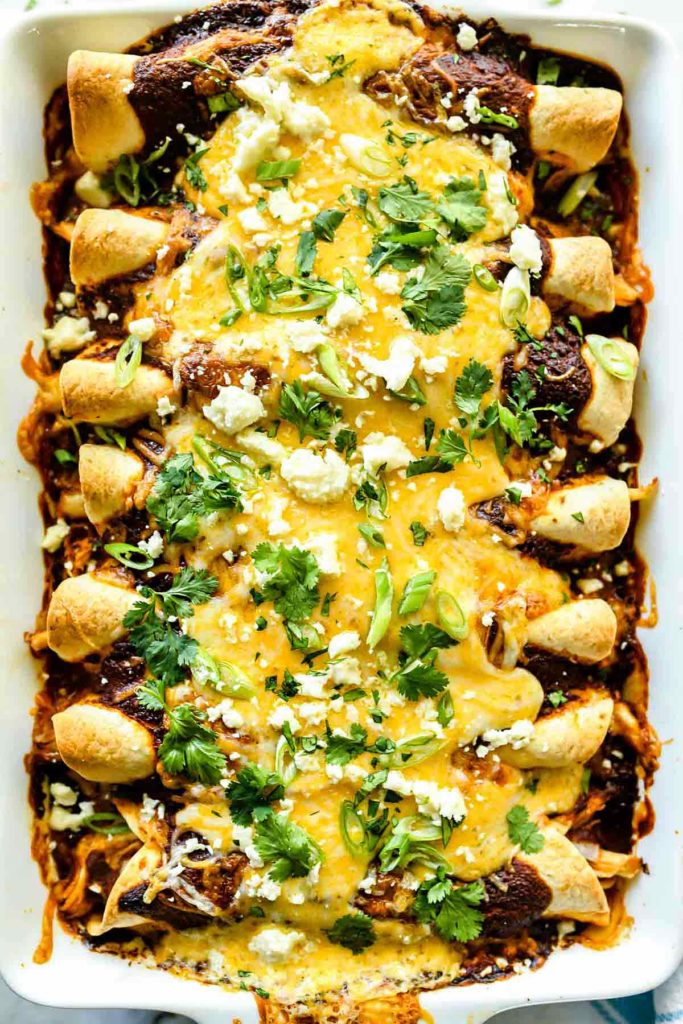 Easy Chicken Mole Enchiladas | foodiecrush.com #enchiladas #easy #chicken #mole #recipes