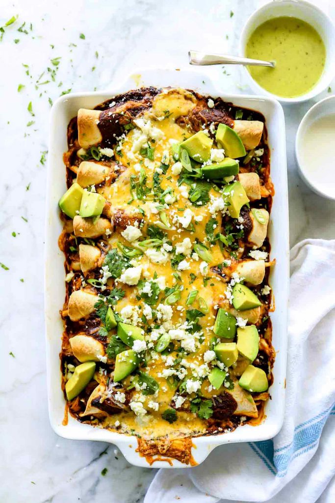 Easy Chicken Mole Enchiladas | foodiecrush.com #enchiladas #easy #chicken #mole #recipes