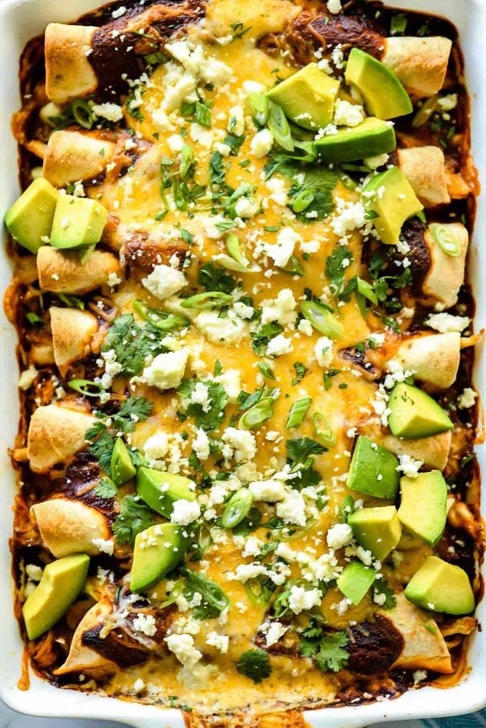 Easy Chicken Mole Enchiladas | foodiecrush.com #enchiladas #easy #chicken #mole #recipes