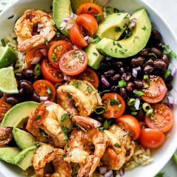 Chipotle Lime Shrimp Bowls | foodiecrush.com #shrimp #ricebowls #healthy #Mexican