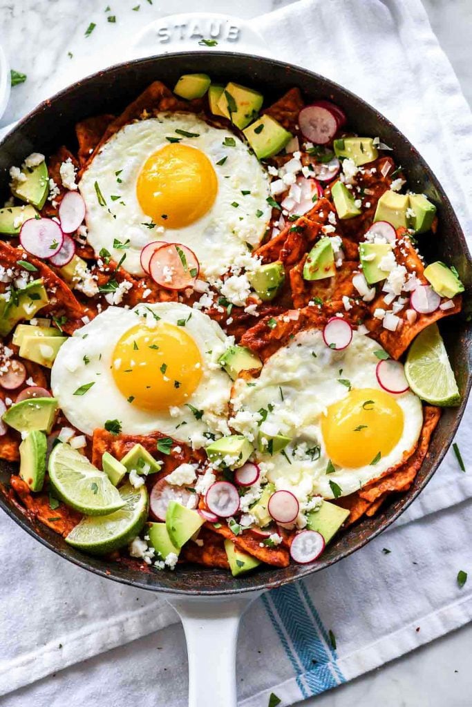 Easy Chilaquiles with Eggs Recipe | foodiecrush.com #chilaquiles #breakfast #brunch #mexican 