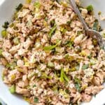 French Tuna Salad with Tarragon in bowl with fork foodiecrush.com