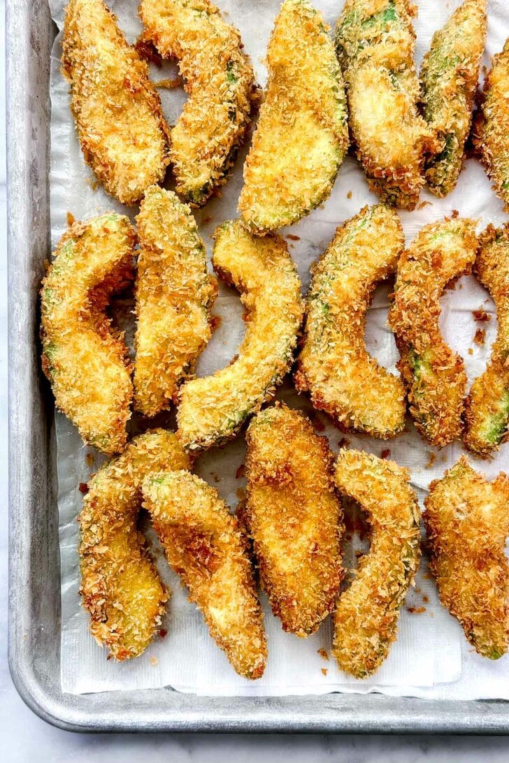 Fried Avocados on baking sheet foodiecrush.com