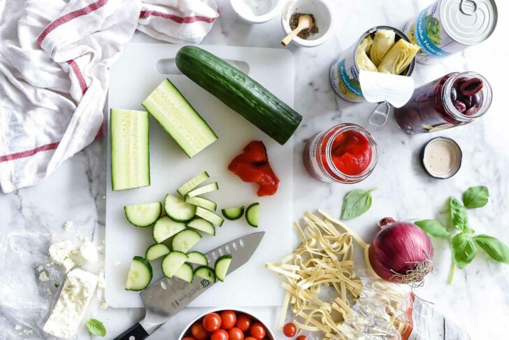 Greek Pasta Salad with Artichoke Hearts Ingredients | foodiecrush.com 