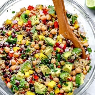 HEALTHY QUINOA SALAD with BLACK BEANS | foodiecrush.com #quinoa #salad #healthy #recipes #mango #blackbeans