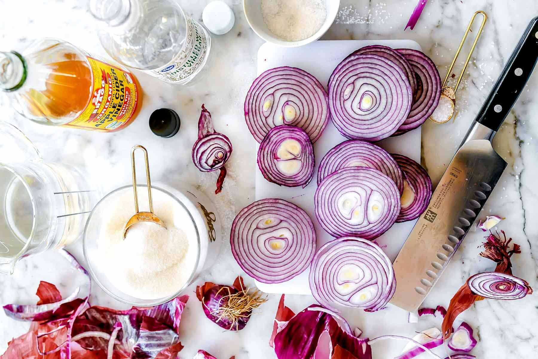 How to Make Quick Pickled Onions | foodiecrush.com #pickled #onions #quick #vinegar #recipe #Mexican