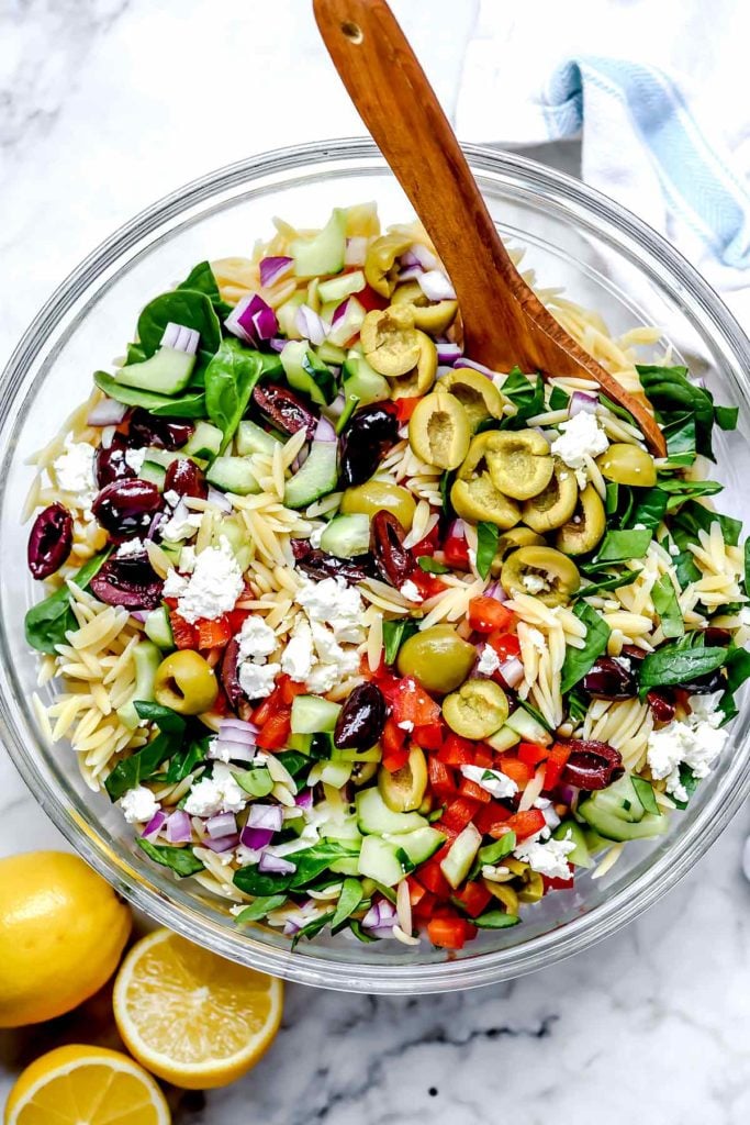 Mediterranean Orzo Salad foodiecrush.com #salad #orzo #olives #mediterannean #pasta #pastasalad #healthy #recipes