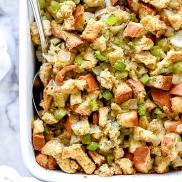 Easy Classic Stuffing Recipe | foodiecrush.com #stuffing #recipe #homemade #thanksgiving #easy