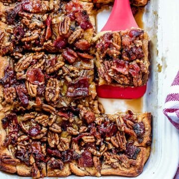 Overnight French Toast Casserole Bake | foodiecrush. #frenchtoast #breakfast #overnight #easy #cinnamonroll #casserole