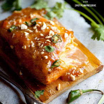 Baked Salmon with Spicy Plum Preserves from foodiecrush.com