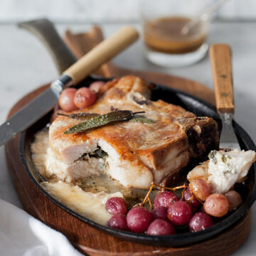 Stuffed Pork Chops with Roasted Grapes from foodiecrush.com