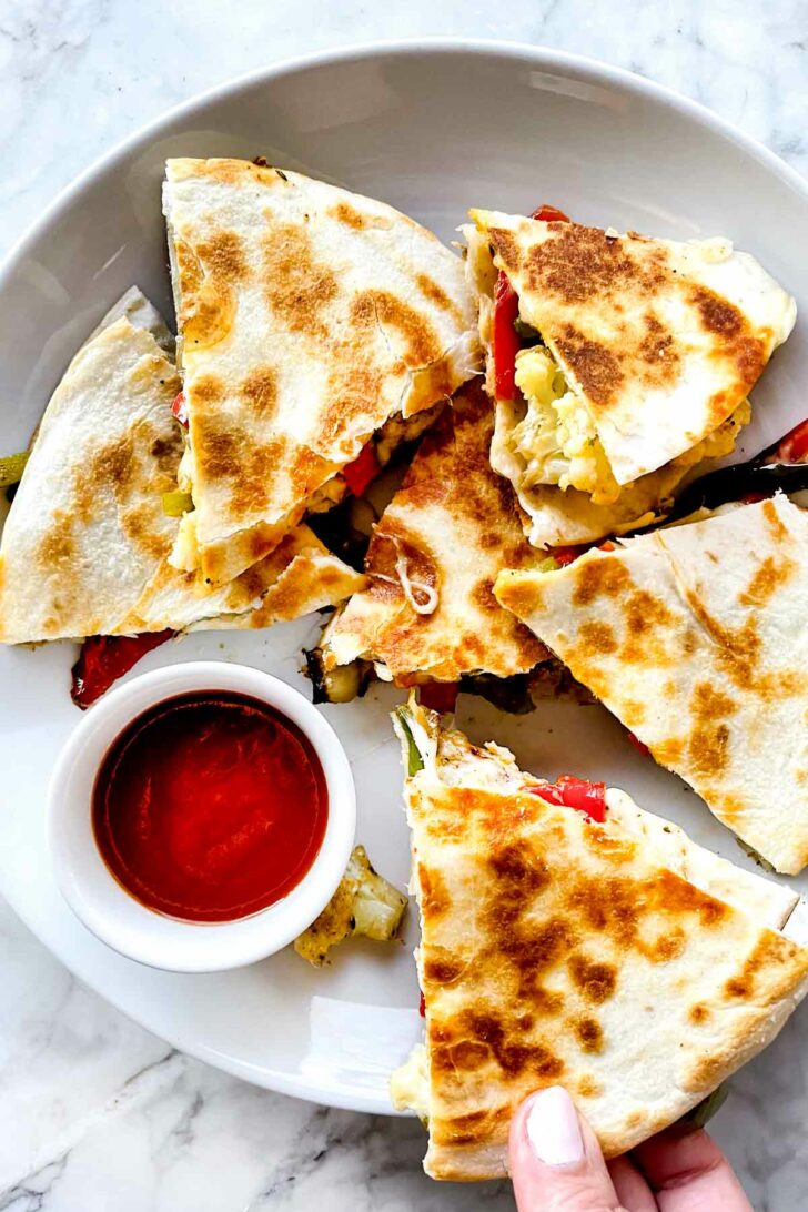 Roasted Vegetable Quesadilla recipe with salsa foodiecrush.com