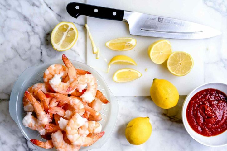 Frozen shrimp thawed for shrimp cocktail | foodiecrush.com