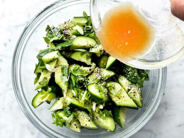 Smashed Cucumber Salad with dressing foodiecrush.com