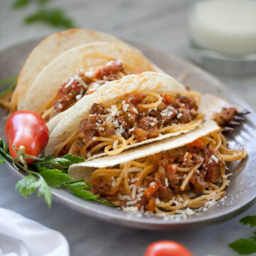 Spaghetti Tacos Inspired by iCarly from FoodieCrush