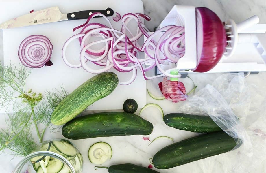 Spiralized Refrigerator Dilly Pickles | foodiecrush.com 