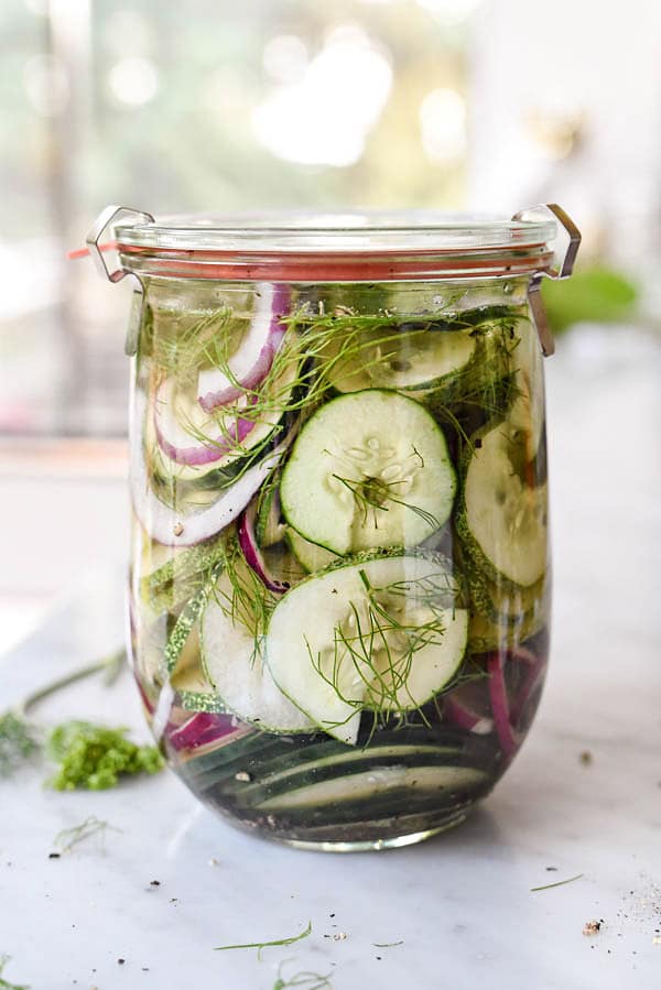 Spiralized Refrigerator Dilly Pickles | foodiecrush.com 