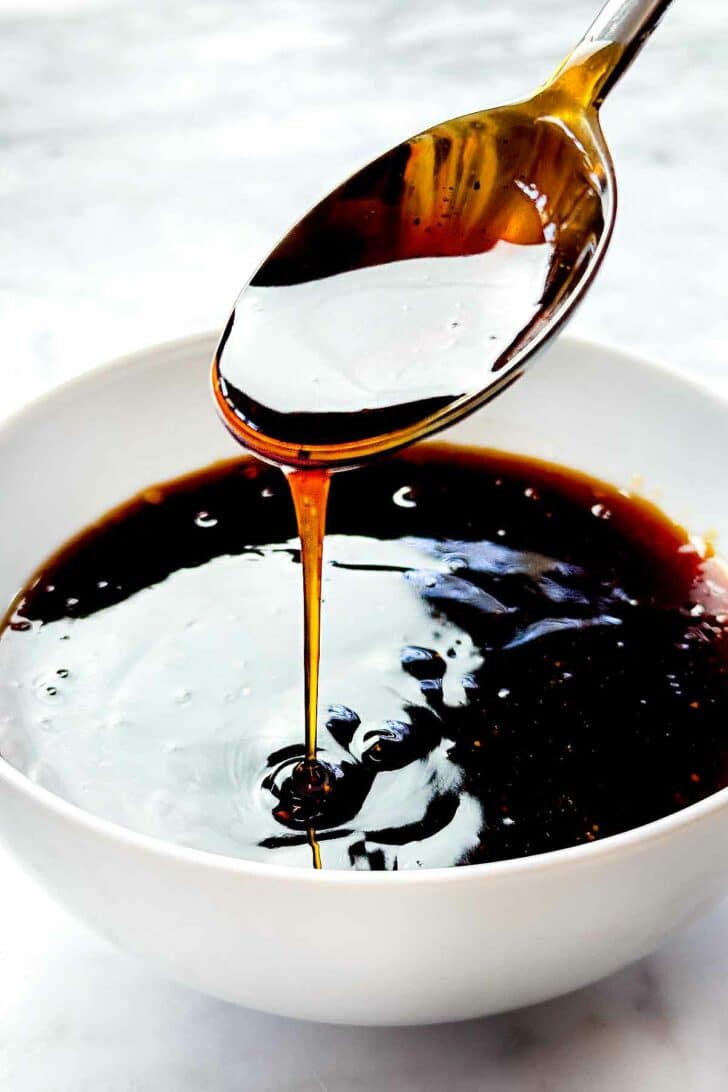 Homemade Teriyaki Sauce Recipe in bowl with spoon foodiecrush.com