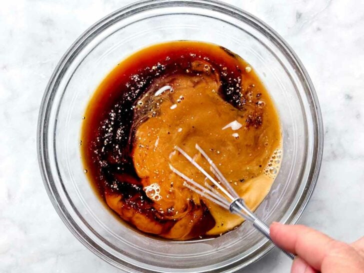 Homemade Teriyaki Sauce Recipe ingredients with whisk foodiecrush.com