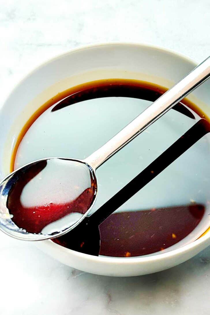 Homemade Teriyaki Sauce Recipe in bowl with spoon foodiecrush.com