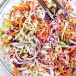 Tangy Vinegar Coleslaw (No Mayo) foodiecrush.com #coleslaw #vinegar #recipes #easy #healthy