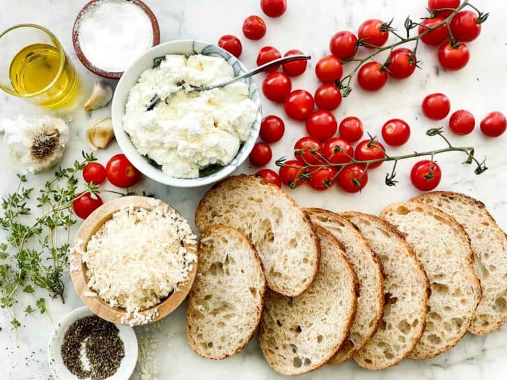 Whipped Ricotta Toasts with Roasted Tomato ingredients foodiecrush.com